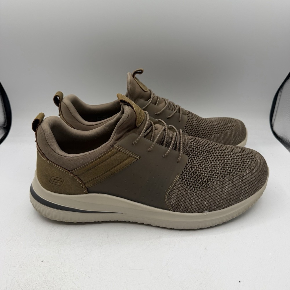 Skechers Delson 3.0 Cicada Shoes Mens 13 W WIDE Khaki Slip On Sneakers 210238W